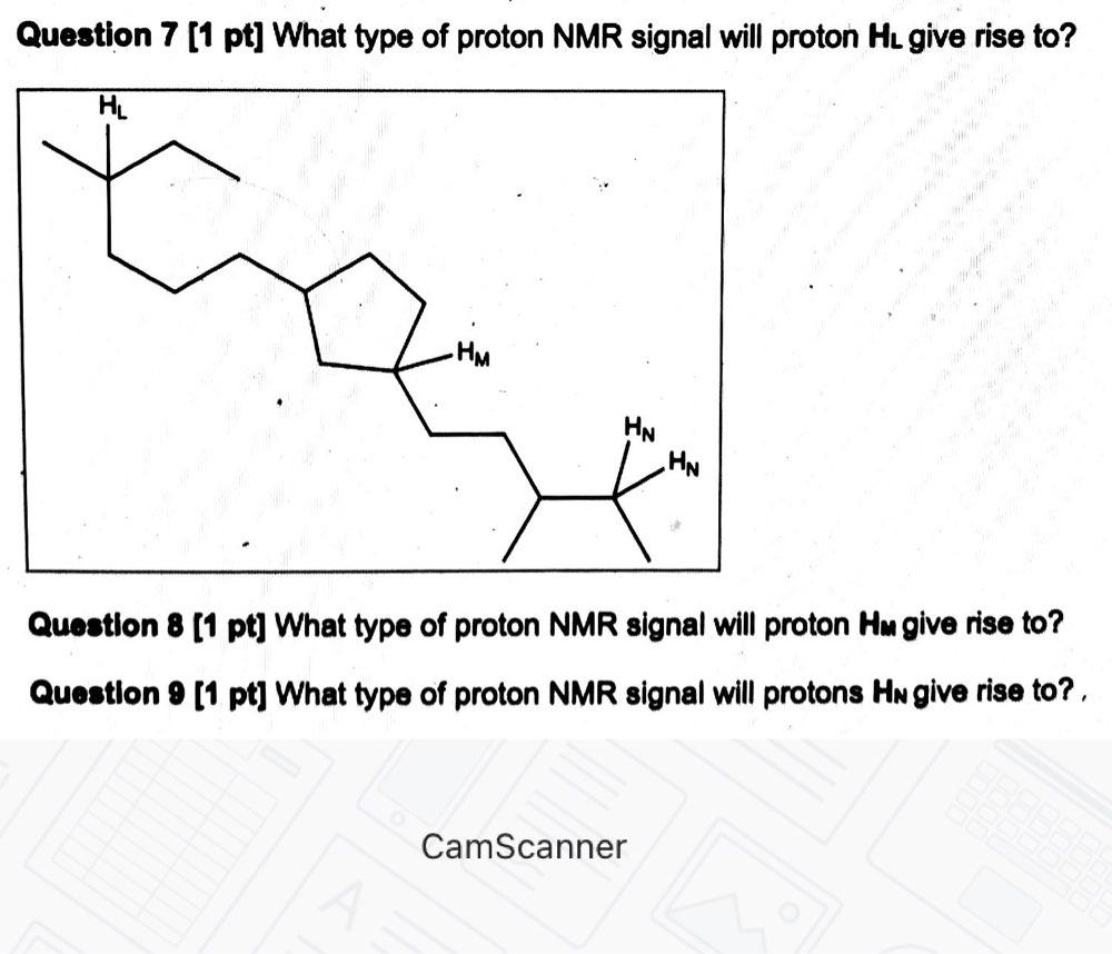 Solved Question 7 (1 pt] What type of proton NMR signal will | Chegg.com