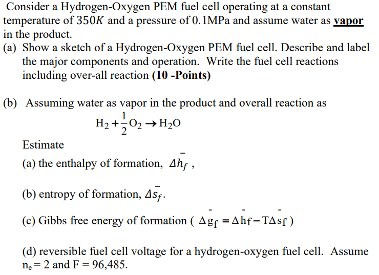Solved Consider a HydrogenOxygen PEM fuel cell operating at