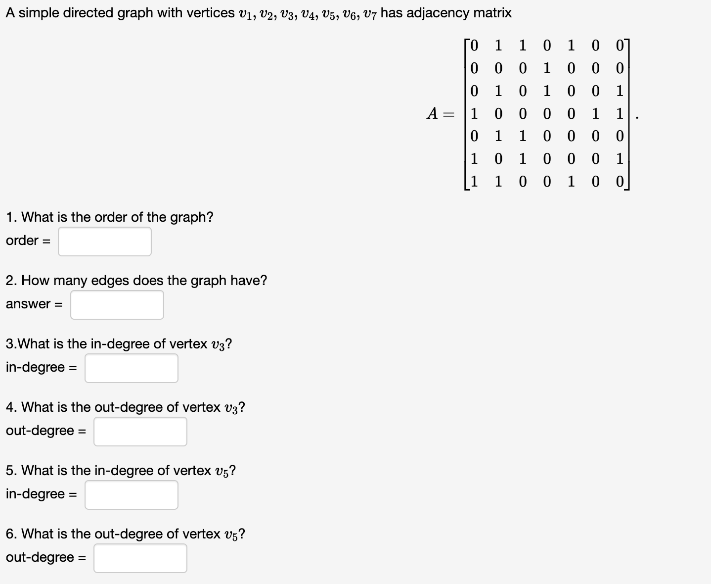 Solved A simple directed graph with vertices | Chegg.com