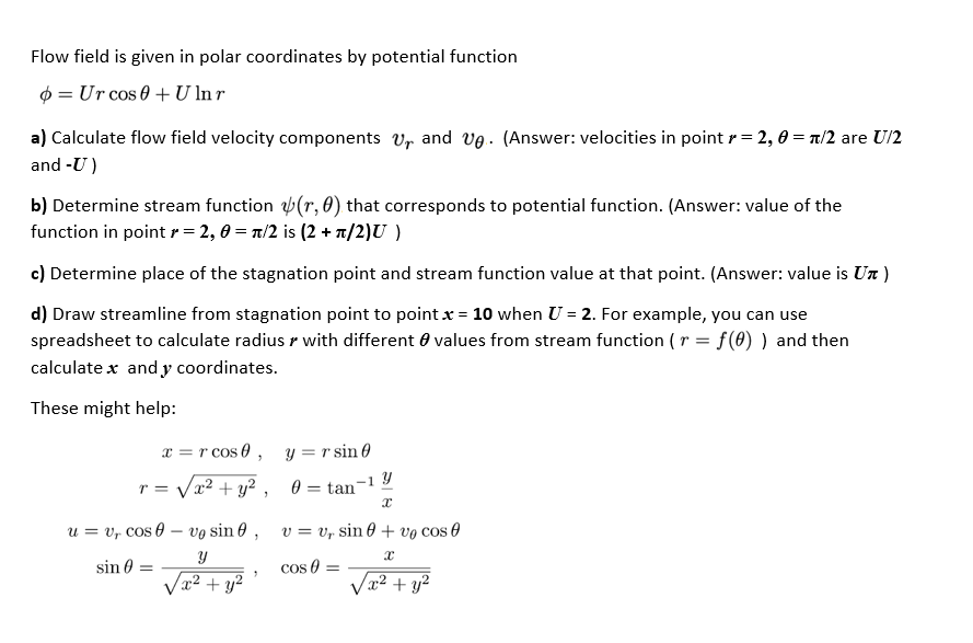 Solved Flow Field Is Given In Polar Coordinates By Potent Chegg Com