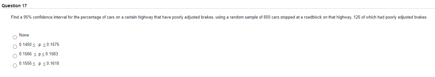 Solved Question 17 Find a 95% confidence interval for the | Chegg.com