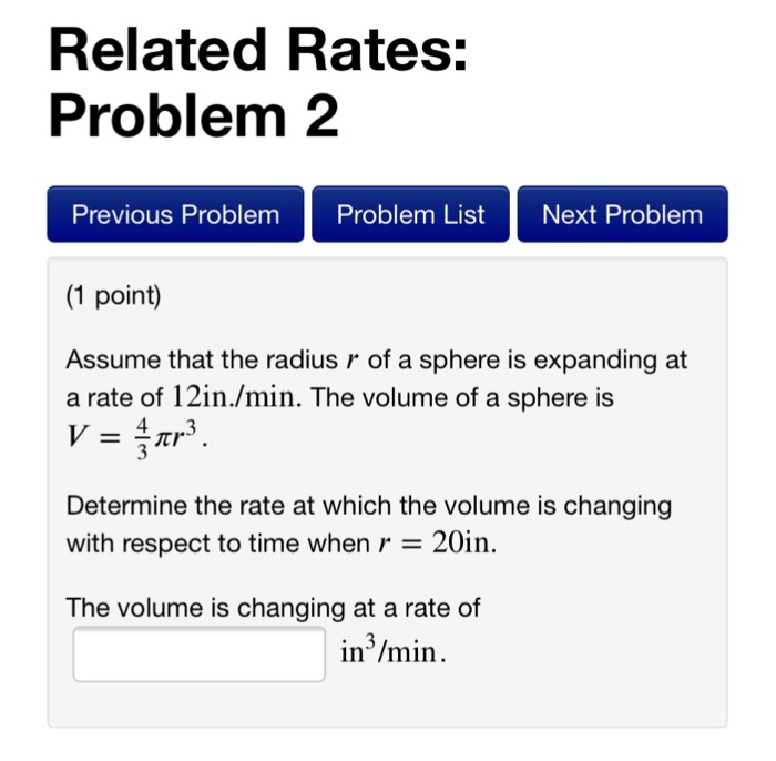 Solved Related Rates: Problem 2 Previous Problem Problem | Chegg.com
