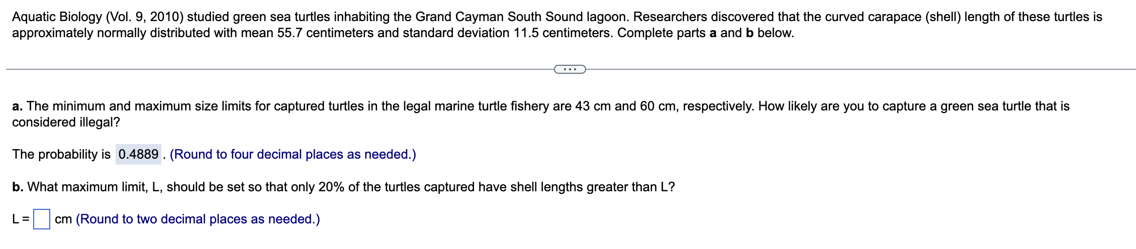 Solved Aquatic Biology (Vol. 9, 2010) studied green sea | Chegg.com