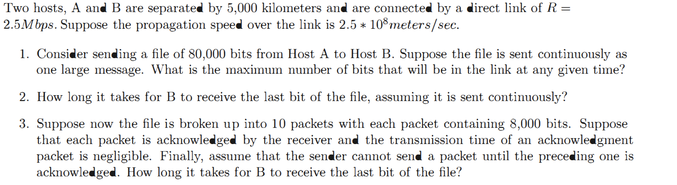 Solved Two Hosts, A And B Are Separated By 5,000 Kilometers | Chegg.com