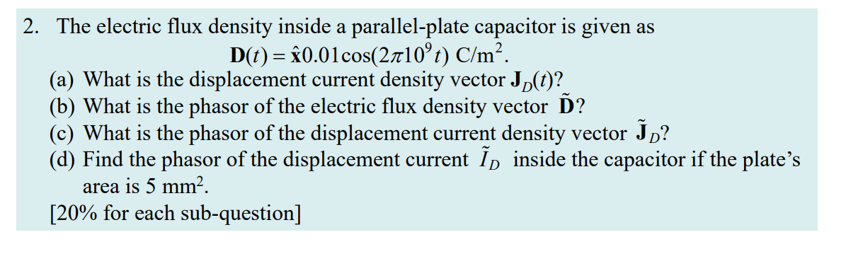 Solved 2. The electric flux density inside a parallel-plate | Chegg.com