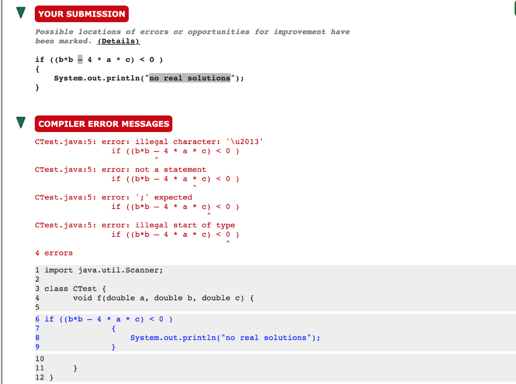 Solved YOUR SUBMISSION Possible locations of errors or | Chegg.com