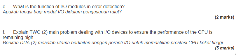 Solved e. What is the function of I/O modules in error | Chegg.com