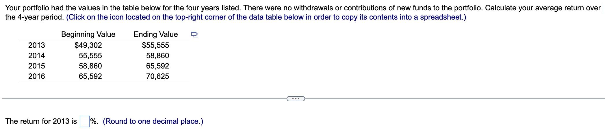 Solved Your Portfolio Had The Values In The Table Below For | Chegg.com