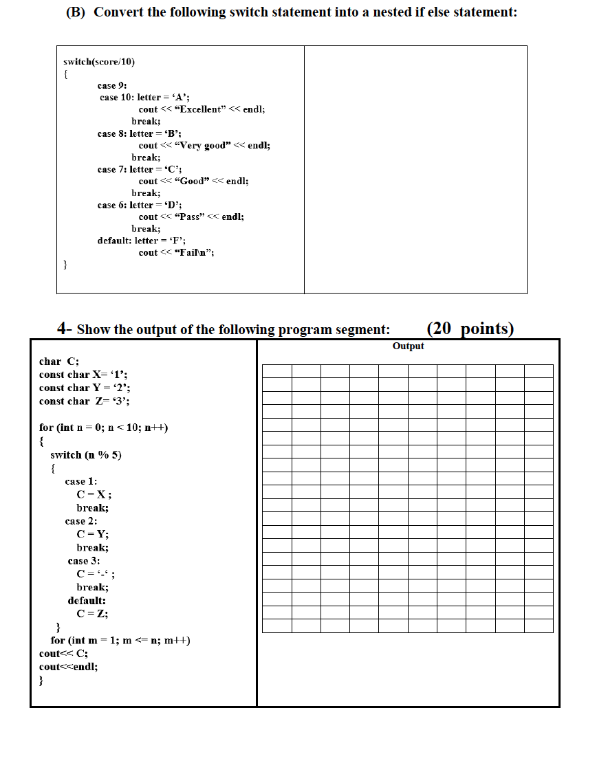 Solved (B) Convert The Following Switch Statement Into A | Chegg.com