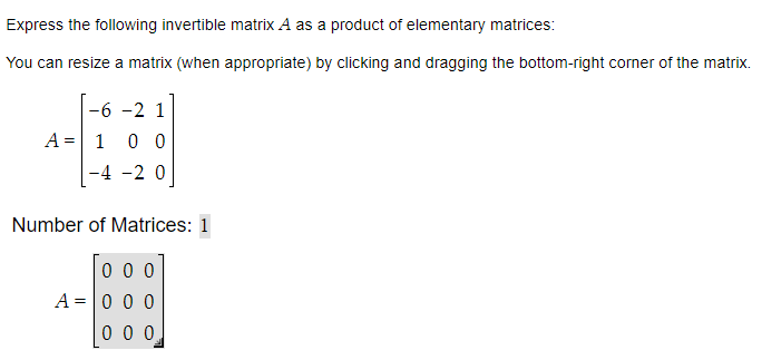 Solved Express The Following Invertible Matrix A As A | Chegg.com