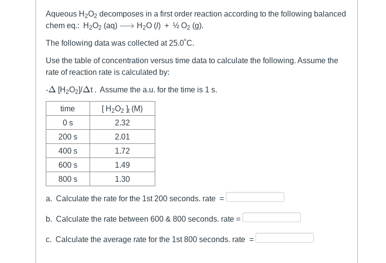 Solved Aqueous H2o2 Decomposes In A First Order Reaction