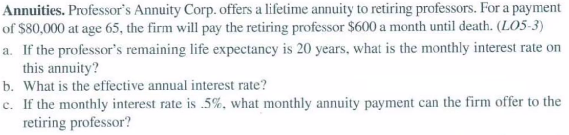 Solved Annuities. Professor's Annuity Corp. offers a | Chegg.com