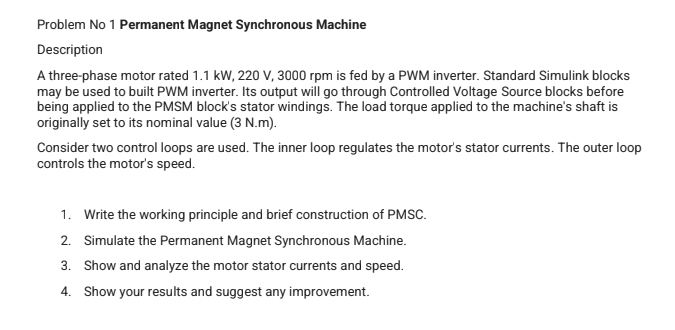 Solved Problem No 1 Permanent Magnet Synchronous Machine | Chegg.com