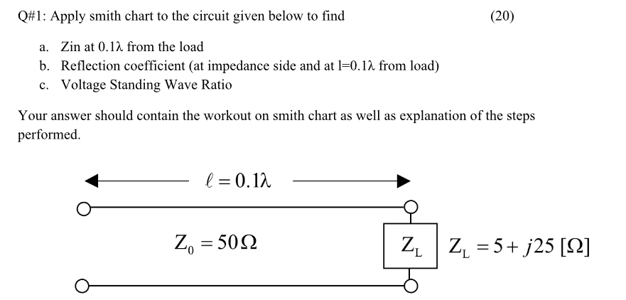 Solved Q#1: Apply smith chart to the circuit given below to | Chegg.com