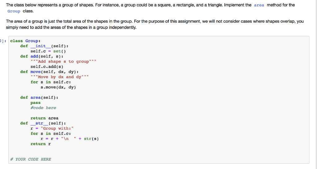 Solved The class below represents a group of shapes. For | Chegg.com