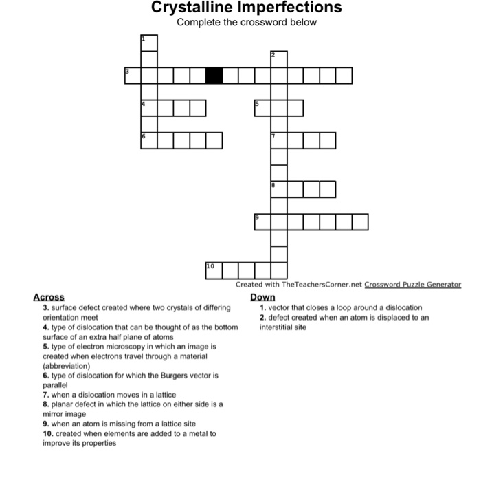 Solved Crystalline Imperfections Complete the crossword Chegg com