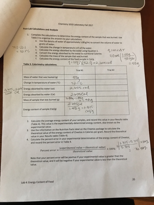 Solved Raw Data from calorimetry analysis of Cheeto samples