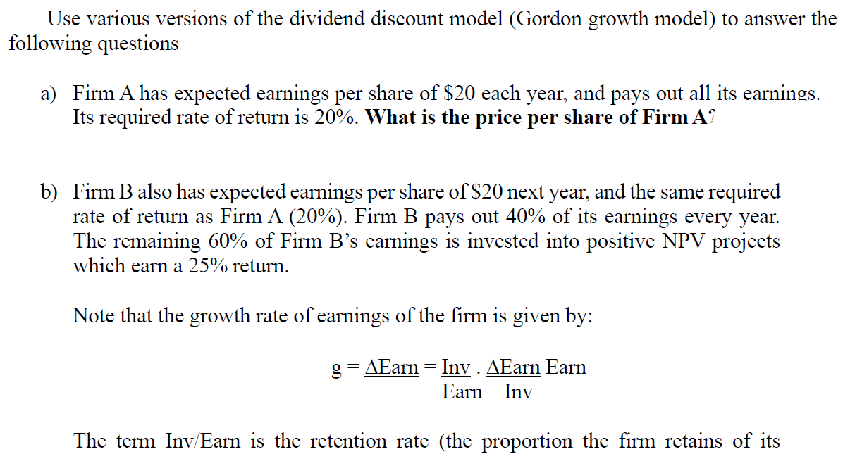 Solved Use various versions of the dividend discount model | Chegg.com