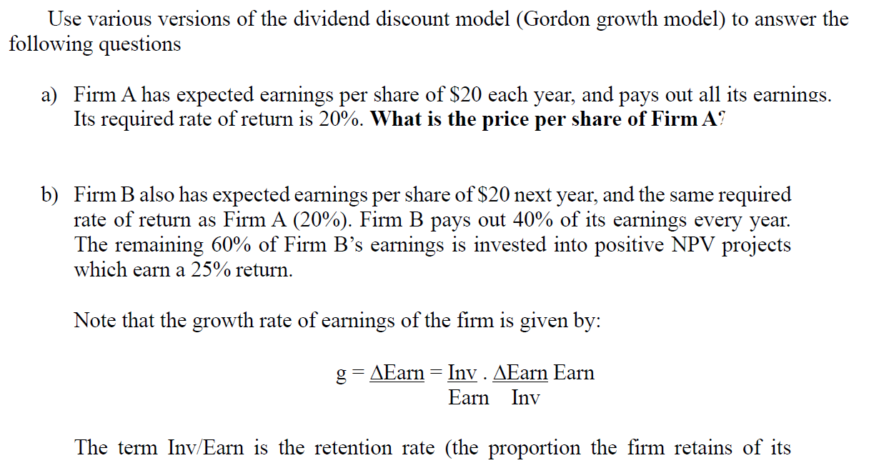 Solved Use Various Versions Of The Dividend Discount Model | Chegg.com