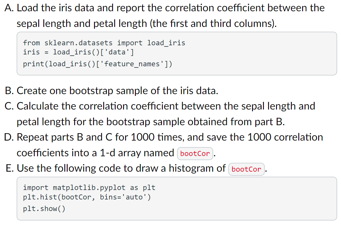 Solved A. Load the iris data and report the correlation | Chegg.com
