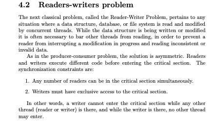 Solved 4.2 Readers-writers problem The next classical | Chegg.com image.