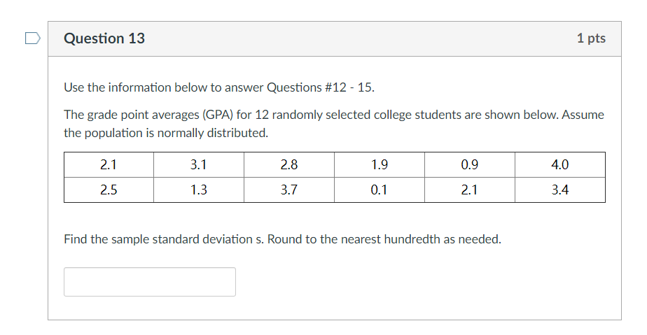 Solved Question 12 1 pts Use the information below to answer | Chegg.com