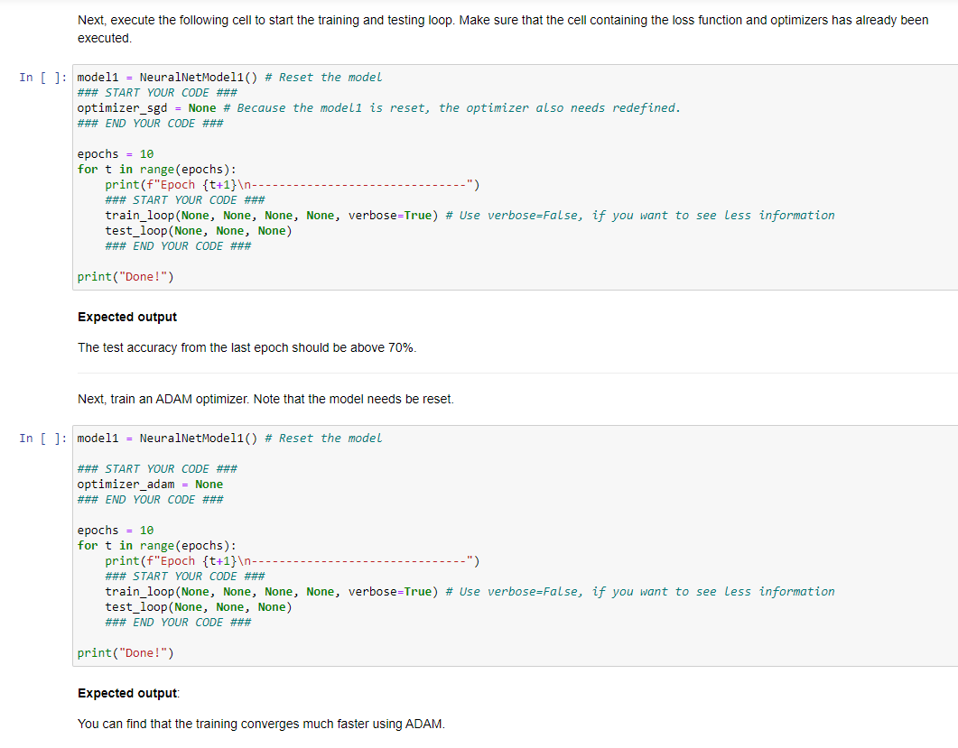 Solved Implement the code for training the model in train(). | Chegg.com