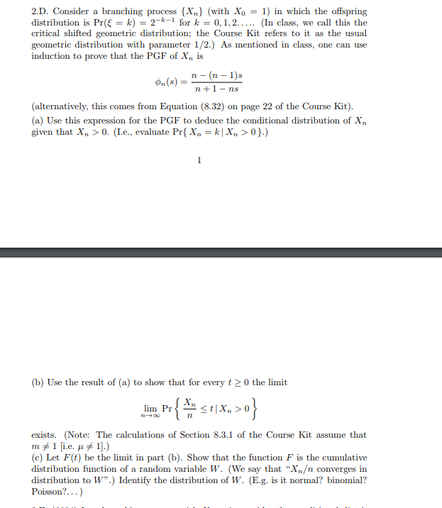 2 D Consider A Branching Process X2 With Xo Chegg Com