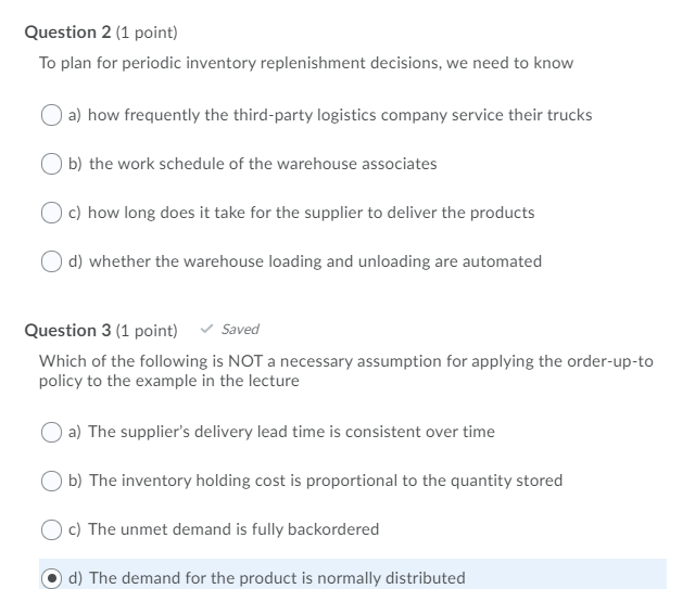 Solved Question 4 (1 Point) In A Periodic-Review Inventory | Chegg.com