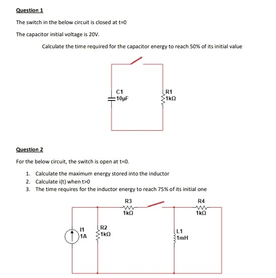 Solved Question 1 The Switch In The Below Circuit Is Closed | Chegg.com