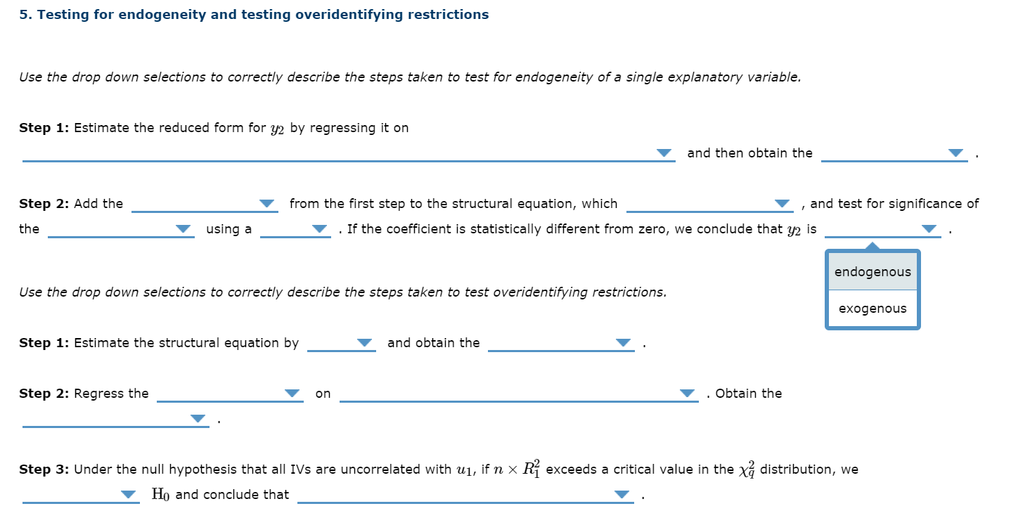 Solved 5. Testing for endogeneity and testing | Chegg.com