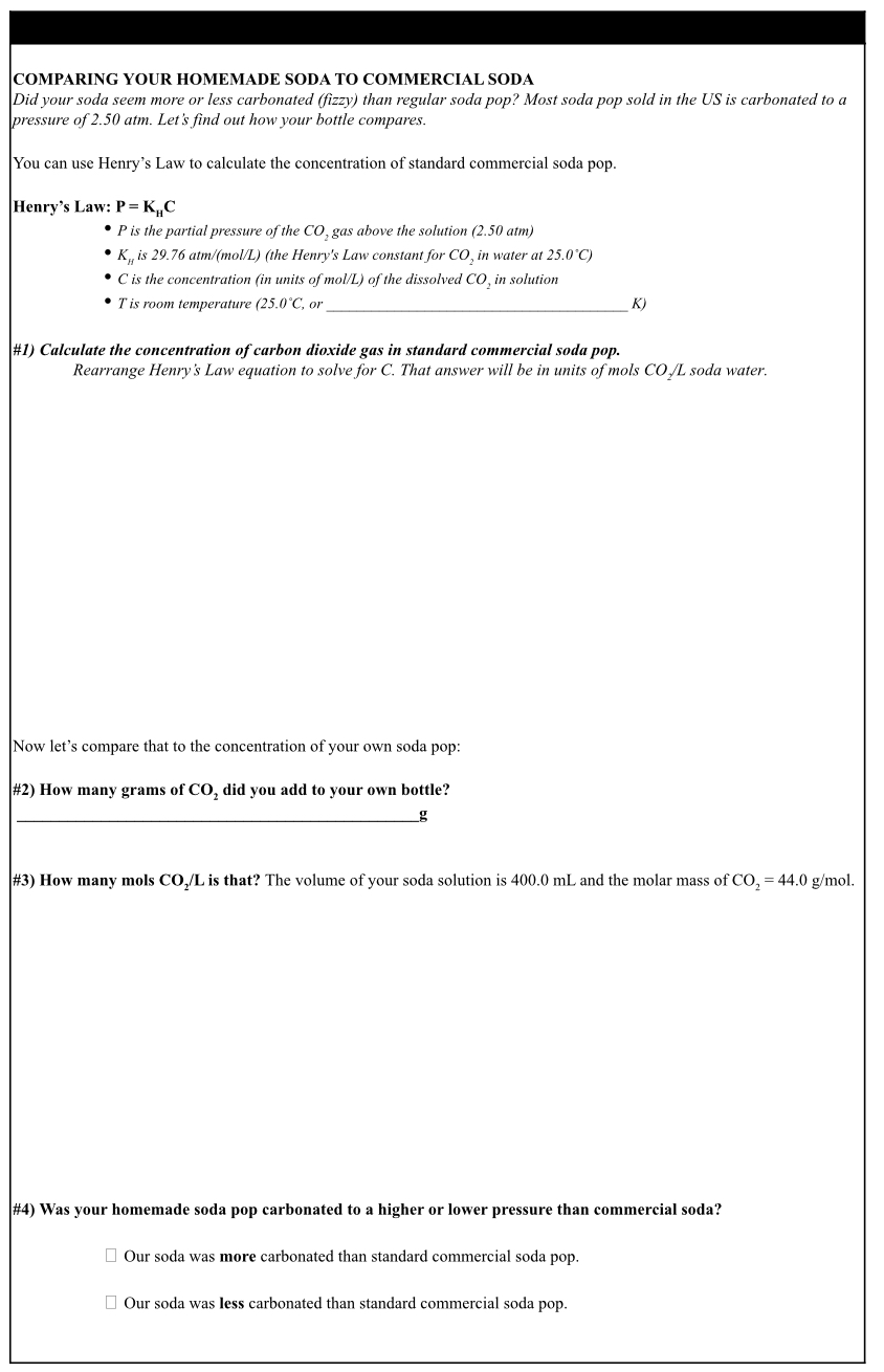 Solved COMPARING YOUR HOMEMADE SODA TO COMMERCIAL SODA Did
