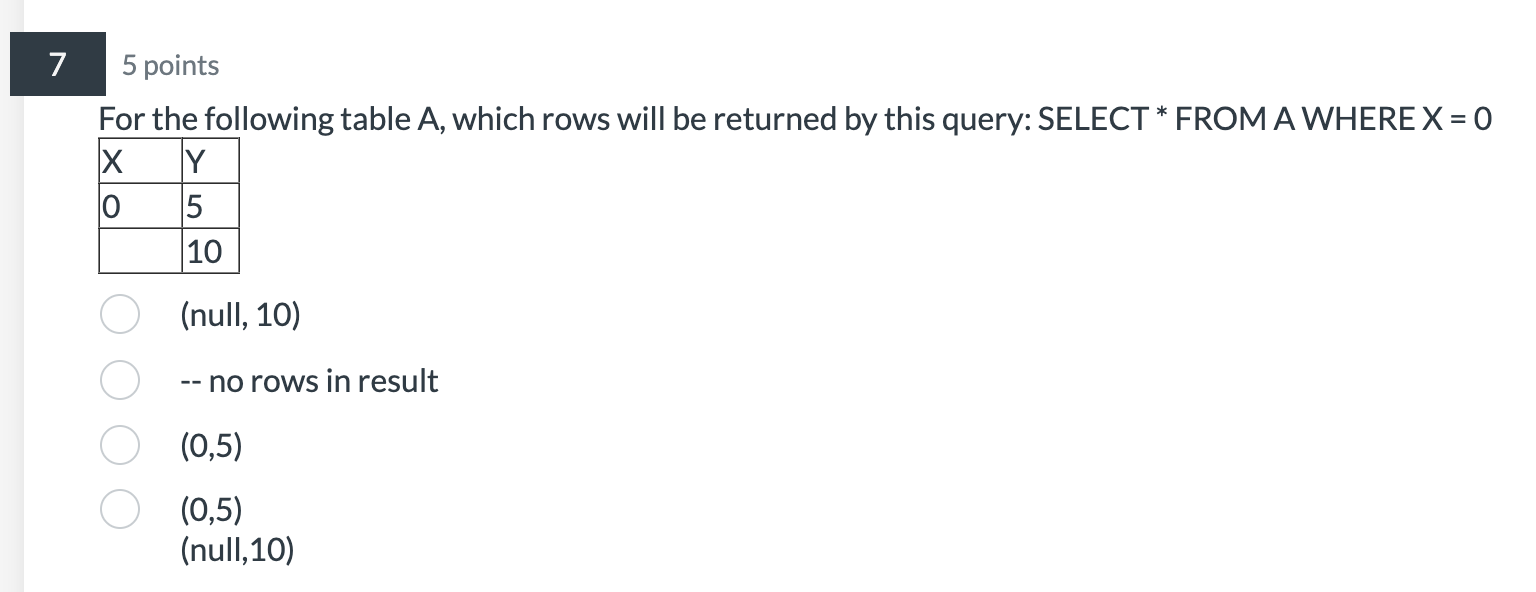Solved For the following table A, which rows will be | Chegg.com