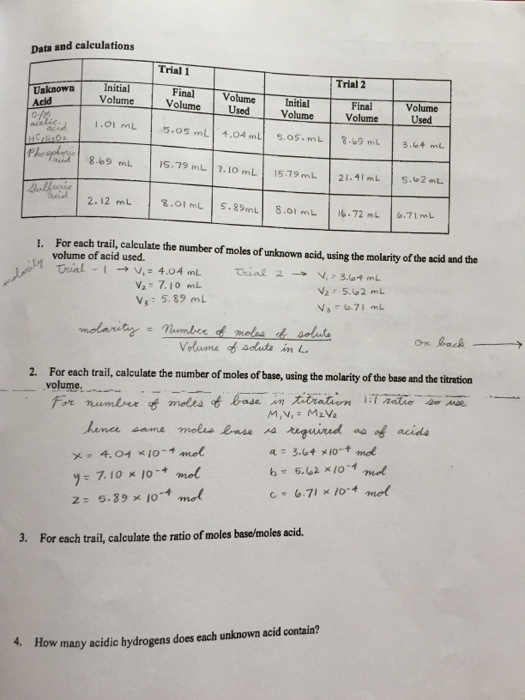Solved Data and calculations Trial 1 Trial 2 Final volume | Chegg.com