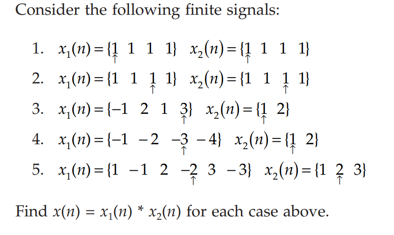 Solved Consider the following finite signals: 1. x(n)= {1 1 | Chegg.com