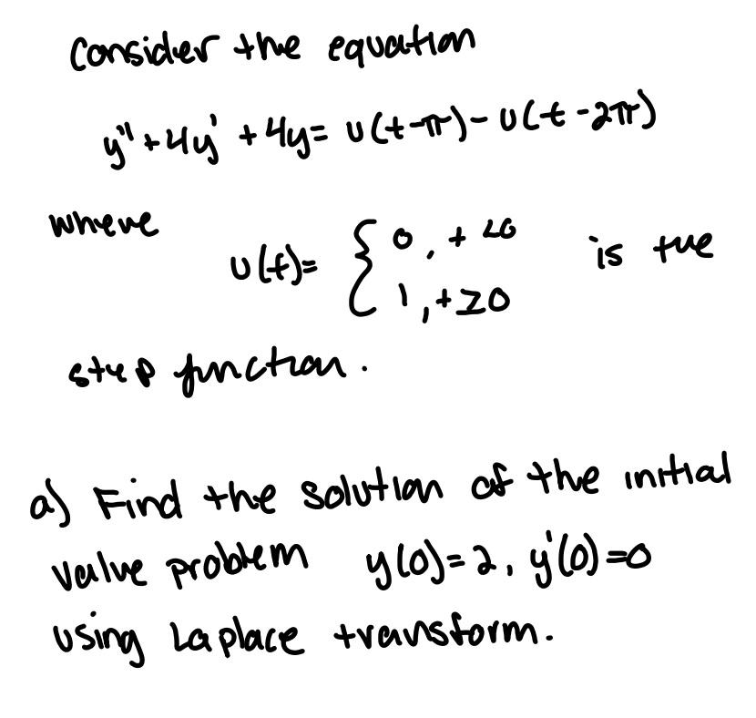 Solved Consider The Equation Y′′4y′4yvt−π−vt−2π Where 0459