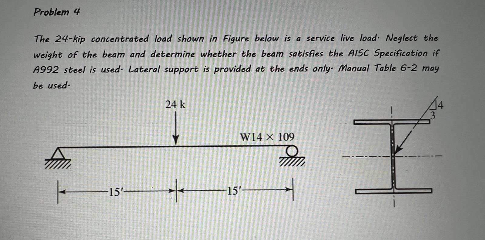 Solved The 24-kip concentrated load shown in Figure below is | Chegg.com