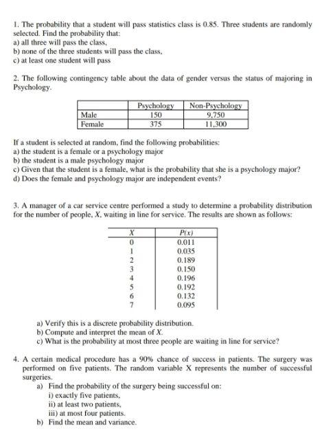 Solved 1. The probability that a student will pass | Chegg.com