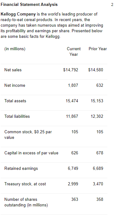 Solved 2 Financial Statement Analysis Kellogg Company is the | Chegg.com