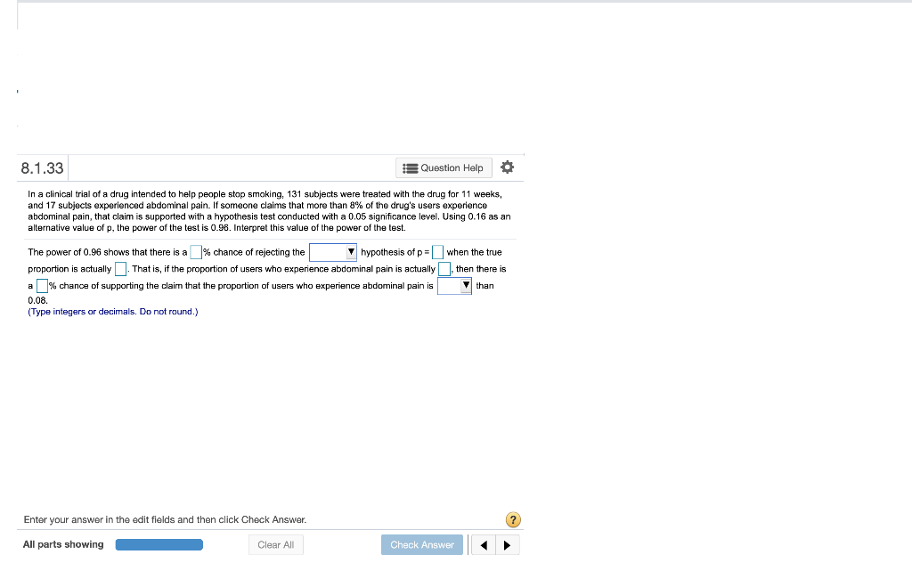 Solved 8.1.19 IB Question Help O The test statistic of z = | Chegg.com