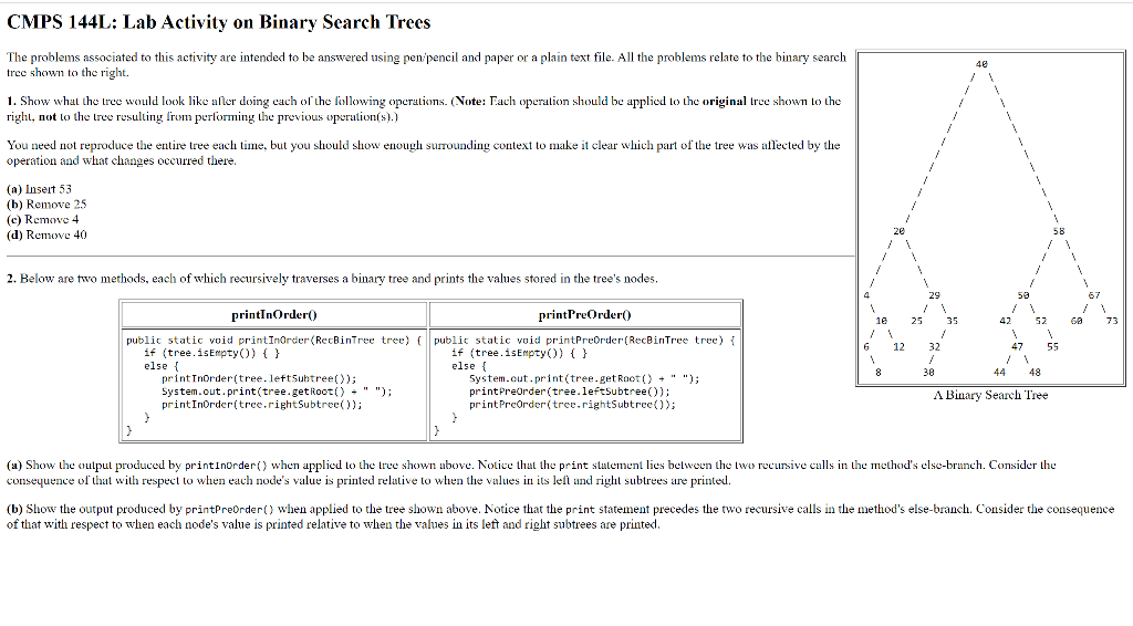 Solved CMPS 144L: Lab Activity On Binary Search Trees The | Chegg.com