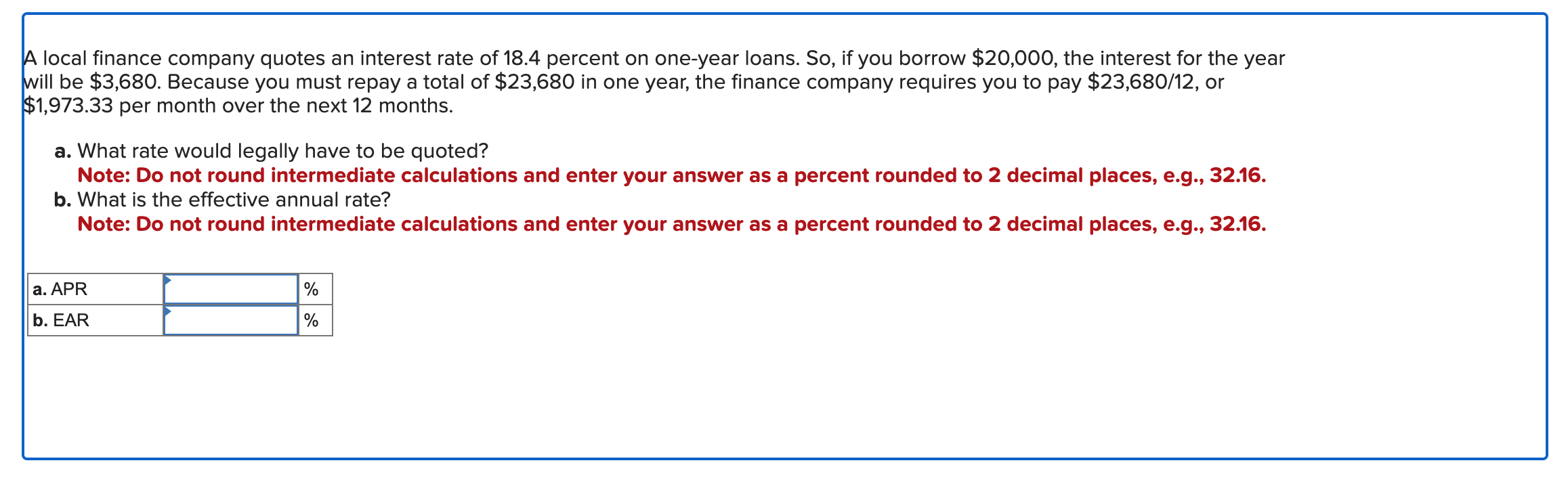 Solved A local finance company quotes an interest rate of