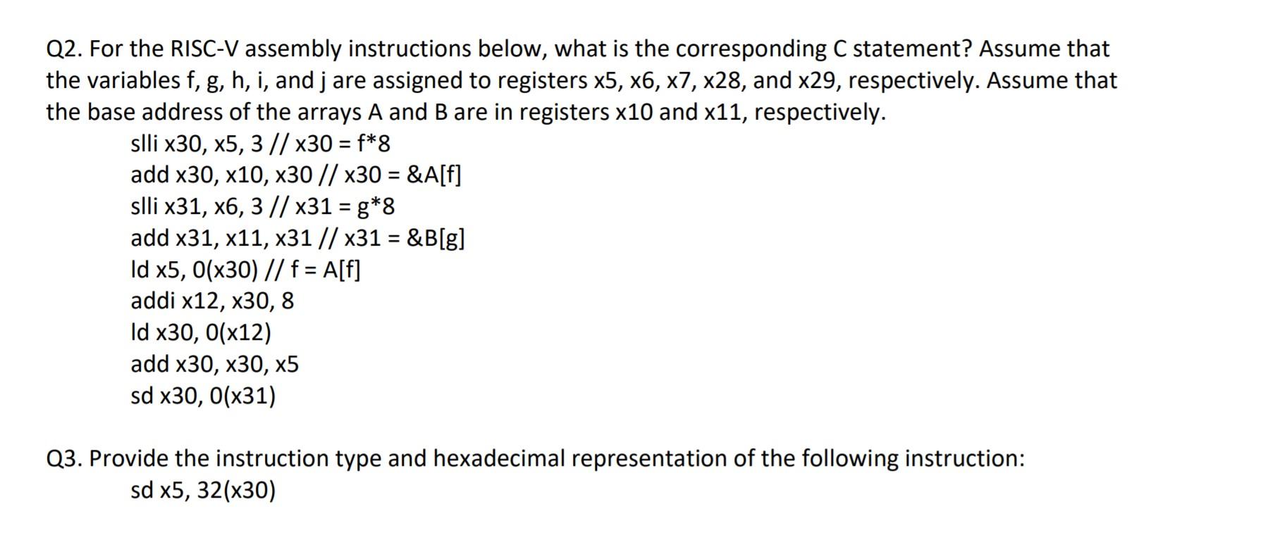 Solved = Q2. For The RISC-V Assembly Instructions Below, | Chegg.com