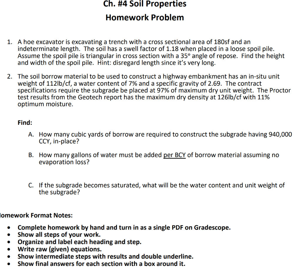 Solved Ch. #4 Soil Properties Homework Problem 1. A hoe | Chegg.com