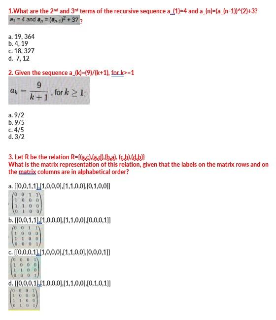 Solved 1. What are the 2nd and 3rd terms of the recursive | Chegg.com