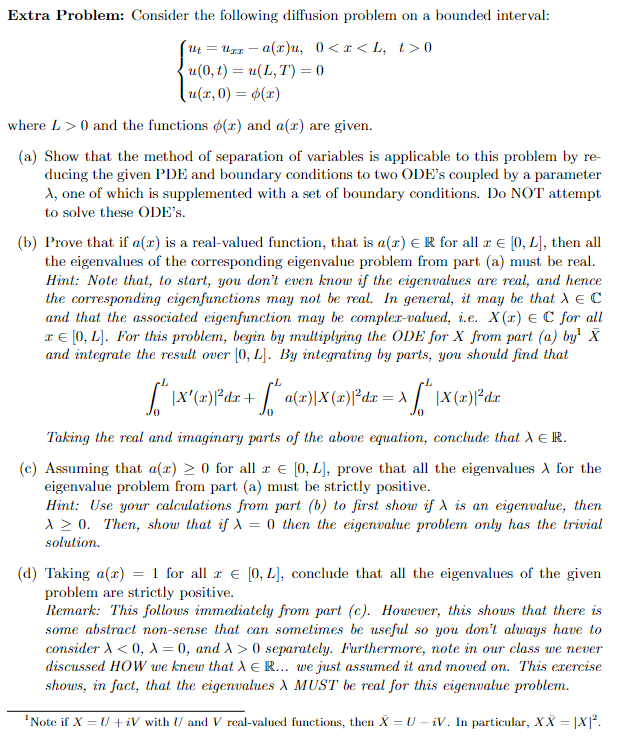 a Extra Problem: Consider the following diffusion | Chegg.com