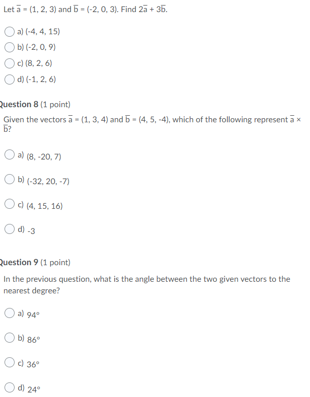 Solved Let A = (1, 2, 3) And 5 = (-2, 0,3). Find 2a + 35. A) | Chegg.com