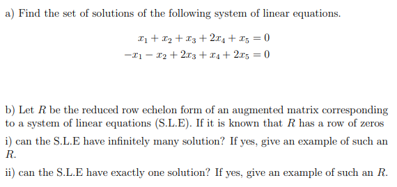 Solved a) Find the set of solutions of the following system | Chegg.com