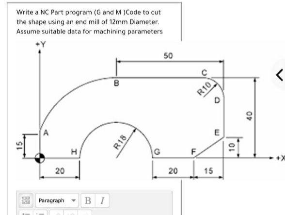 Solved Write a NC Part program (Gand M )Code to cut the | Chegg.com