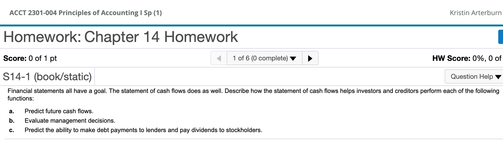 Solved ACCT 2301-004 Principles Of Accounting 1 Sp (1) | Chegg.com